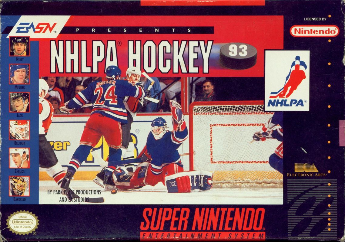 NHLPA Hockey '93 box art for Super Nintendo